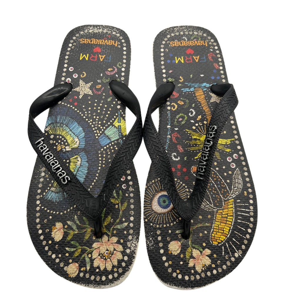 Havaianas x Farm Rio Tropical Floral Eye Print Flip Flop Sandals Women 11/12W